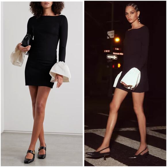 Staud Hawthorne taffeta-trimmed stretch-ponte bell cuff mini dress Medium - Picture 2 of 10